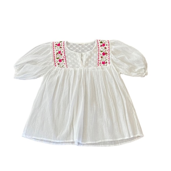 Bohemian shortsleeve white embroidered pheasant pullover festival top size large - Picture 9 of 13